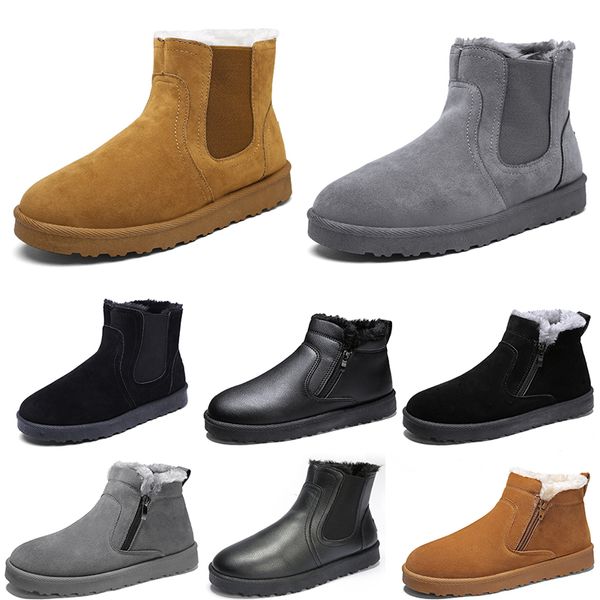 Bottes de neige sans marque pour hommes et femmes, chaussures mi-hautes, marron, noir, gris, cuir, tendance, extérieur, coton chaud