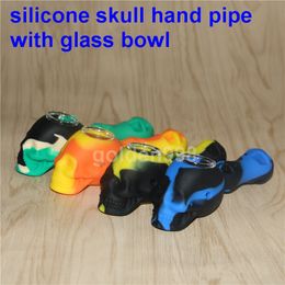 Souple incassable sur 10 colros pour tête de mort en silicone tabac à fumer main cuillère à pipe sans logo avec un bol en verre amovible