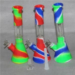 Bong en silicone incassable mini conduites d'eau portables narguilés amovibles recyclent les plates-formes de dab en silicone pour fumer des bols en verre et une tige vers le bas