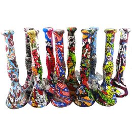 Onbreekbare Siliconen Waterpijpen Water Transfer Printen Cartoon Siliconen Shisha Silica Gel Bong Beaker Roken Waterpijp Wax Dab Rig Percolator Tube Dry Herb ZL0772