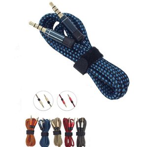 Câble audio tressé en nylon métallique ininterrompu 15M 5FT 35mm Extension AUX auxiliaire stéréo mâle ronde pour téléphone portable haut-parleur MP3 Tab6572279