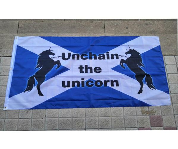 Desencadene la bandera del unicornio saltire 3x5 pies Impresión 100D Poliéster Club Equipo Deportes Interior con 2 ojales de latón 4208277