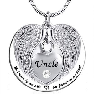 Collier d'urne d'aile d'ange d'oncle pour les cendres, collier de pendentif de souvenir commémoratif de crémation de coeur, bijoux avec kit de remplissage et cadeau 289q