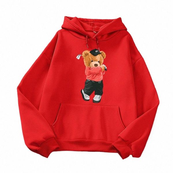 Oncle Teddy Bear joue au golf impression femme sweat à capuche Fi S-XXL automne sweat-shirt de haute qualité à capuche simple vêtements de sport décontractés n2wV #