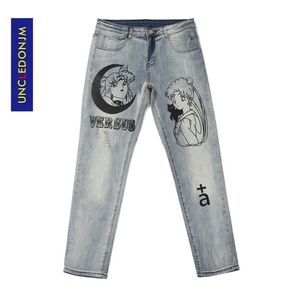 UN -CLEDONJM CARTOON Gedrukte heren High Street Slim broek Mens Skinny gescheurd voor mannen vernietigde jeans RMB20S169 201111
