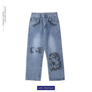 UNCLEDONJM Cartoon Retro Jeans Hommes BF Harajuku Marque de mode Hiphop Cool Street Fashion Pantalon Biker Jeans Designer N1165 201111