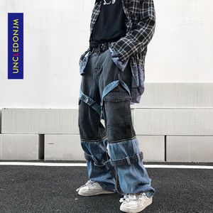 UNCLEDONJM Jeans détachables Couleur contrastante Jeans pour hommes Hiphop MultiPockets Bib Overall Zipper jeans pour hommes AD2097 201111