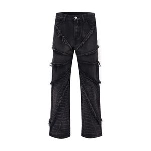 Jeans pour hommes Zong Chi Yi She Xia style américain moulin à pierre à bords rugueux fait de vieux jeans lavés pour hommes et femmes tube droit pantalon ample 211108