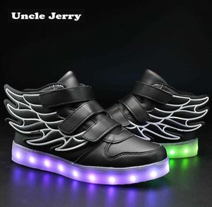 Unclejerry Kids Light Up Schoenen met Wing Kinderen LED-schoenen Jongens Meisjes Gloeiende Lichtgevende Sneakers USB Opladen Jongen Mode Schoenen 210729