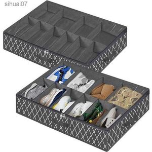 Boîte de rangement pour chaussures sous le lit Organisateur robuste avec fermeture à glissière lisse Fenêtre transparente Rangement pour placard à chaussures sous le lit pour 12 paires de chaussures L230705