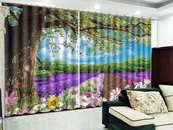 Sous le grand arbre, fleurs sauvages et beaux paysages, rideaux de paysage 3D, décoration intérieure, rideau pare-soleil de haute qualité