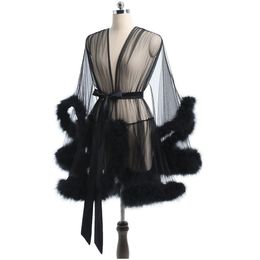 Onderkleding Nachtkleding Short Feather Robe Kamerjas Bridal Boudoir Sheer Tle Illusion Verjaardag Kostuum Drop Delivery Party Even Dh9Oe