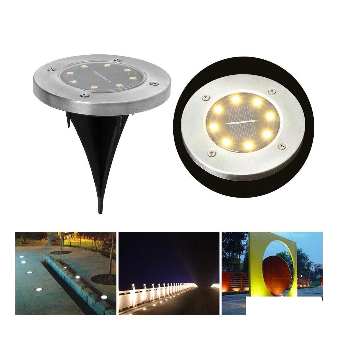 Underground Lamps Light 8 Led Solar Power Buried Under Ground Lamp Outdoor Path Way Garden Lawn Yard Lighting Drop Delivery Lights Dhjiy