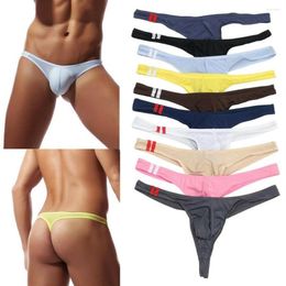 Sous-vêtements 10pcs / lot sexy hommes sous-vêtements taille basse cueca glace soie string gay t-back string jockstrap bikini slips culottes212q