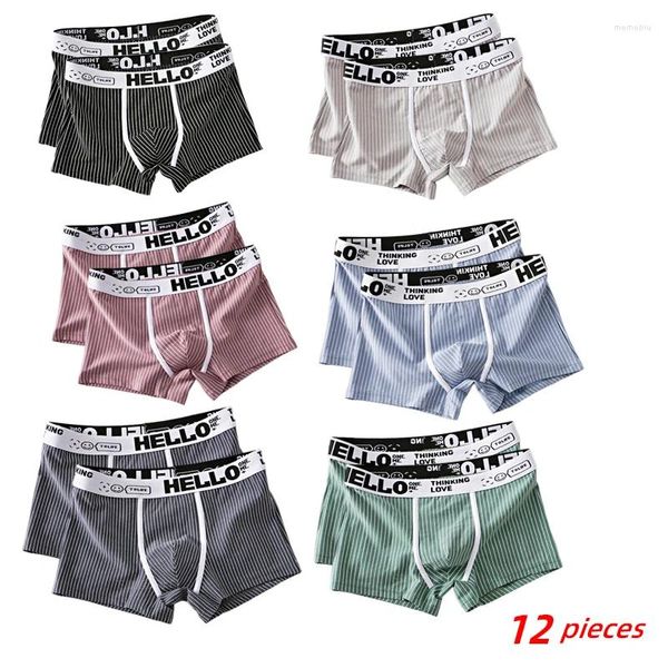 Sous-vêtements 12 pièces Boxers pour hommes culottes en coton slips rayés sous-vêtements pour garçons hommes shorts Boxer