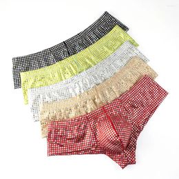 Sous-vêtements 1pc Mode Hommes Sexy Boxers Shorts U-Convexe Slips Sous-Vêtements Brillant Paillettes Troncs Taille Basse Poche Culotte Mâle