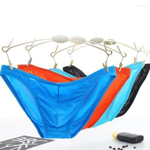 Sous-vêtements 1pc hommes glace soie slips sexy bikini sous-vêtements nylon triangle doux taille basse pénis pochette jockstrap mâle cueca gay lingerie