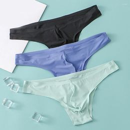 Onderbroek 1 st Mannen Ijs Zijde Sexy Slips Naadloze Pouch Slipje G-String Ademend Laagbouw Ondergoed Lingerie Korte Shorts