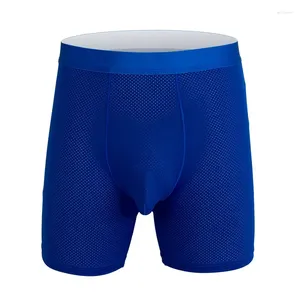 Calzoncillos 1 unid deportes de los hombres de malla suave boxeadores pantalones cortos ropa interior bulto bolsa boxer troncos color sólido bragas elásticas para hombre