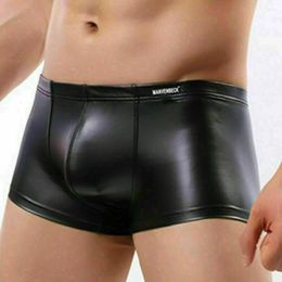 Sous-vêtements 1pc sexy hommes faux cuir lingerie sous-vêtements boxeurs shorts taille basse u-convexe pochette slips troncs homme culotte