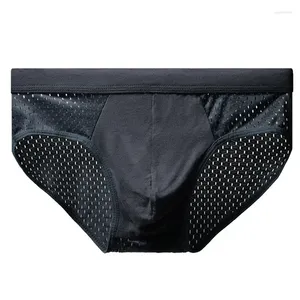 Sous-caisson 1pc Sexy Men Underwear Color Color Mesh Pantes Mid-Waist Briefs sans couture Hollow Breathable Men's Lingerie L-3XL