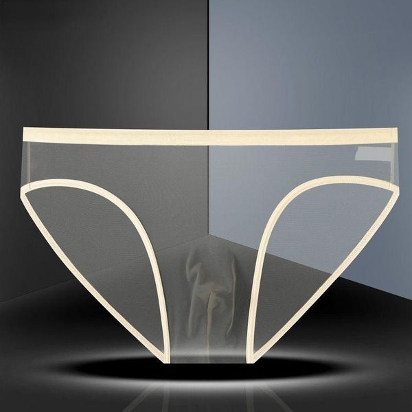 Calzoncillos 1 Uds. Ropa interior Sexy de malla transparente para hombre, calzoncillos sin costuras de seda helada transpirables ultrafinos, calzoncillos eróticos masculinosUnderpan