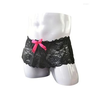 Sous-vêtements 2 en 1 Set Dentelle Transparente Grande jupe Swing avec T Back Thongs pour Sissy Sexy Sous-vêtements Solide Couleur Boxer Boxer