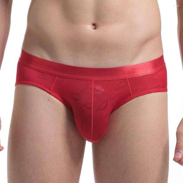 Sous-vêtements 2022 Brave Person Hommes Sous-vêtements pour gros pénis Poche Design Slip en soie glacée Bikini Gay Sexy