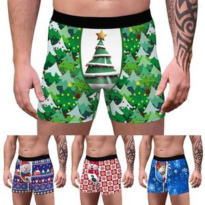 Onderbroek 2022 Men Kerstmis Long Boxer Shorts Santa Claus Holiday Underwear Trunk Briefs Boys Swimming Hombre Homme