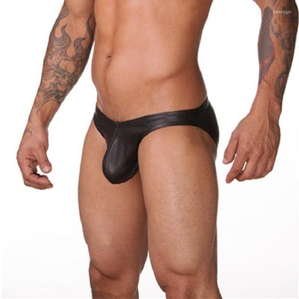 Calzoncillos 2023 de moda de nailon negro de piel sintética para hombre, calzoncillos sexis ajustados con bolsa grande, bragas, suspensorio para hombre Gay, ropa interior