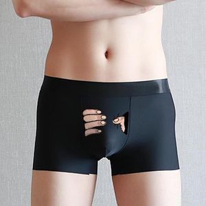 Onderbroek 2023 Grappige cartoon ondergoed Men Ice Silk Boxer Shorts Sexy Creative Undervant Cute Spoof Trunk Male slipje voor geliefden Gift