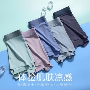 Calzoncillos 2023 Ropa interior de seda de hielo de verano para hombres adolescentes Cuatro esquinas Puerto de hombres Color sólido sin costuras