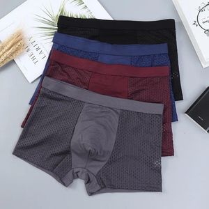 Underpants 2024 1 unidades / lotes Sexy Underwear Homens Boxer Briefs Malha U Budge Calcinha Modal Bambu Homem Shorts Drop L-XXXL Boxershorts