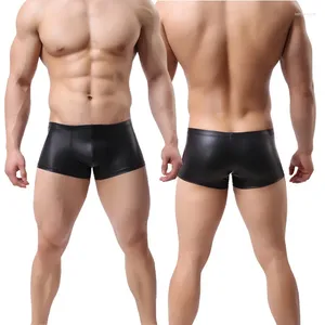 Onderbroeken 2024 Kunstleer U-zakje Boxers Heren Sexy Siamese ondergoed Zwart/Goud/Zilver SML XL XXL