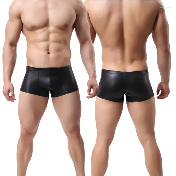 Sous-vêtements 2024 Faux Cuir U Pouch Boxers Hommes Sexy Sous-vêtements siamois Noir / Or / Argent S M L XL XXL