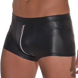 Sous-vêtements 2024 Hommes Sous-vêtements doux Faux Cuir Zipper Boxers Mâle Confortable Haute Qualité Mince Mode Slips