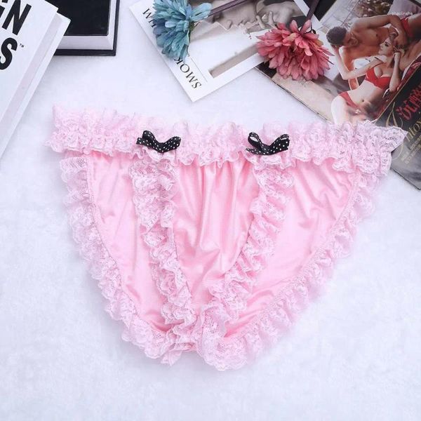 Calzoncillos 2024 Bragas sexy 3 piezas Blanco Negro Rosa Ropa interior de encaje Talla grande Panty de talle medio Calzoncillos transparentes Bordado para gay