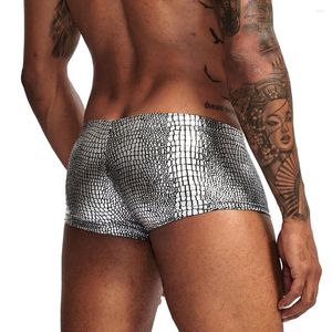 Sous-vêtements 2pcs / 1pcs Sous-vêtements pour hommes Sous-vêtements en peau de serpent imitation cuir Boxers Shorts pour hommes Taille basse Culotte