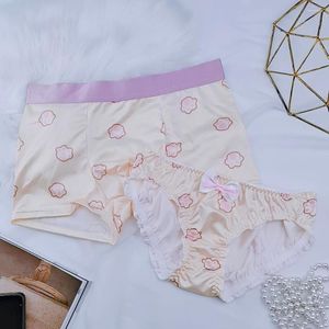 Calzoncillos 2 uds pareja amantes hombres Boxer Shorts lindo estampado leche seda mujeres calzoncillos ropa interior bragas transpirables