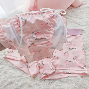 Onderbroek 2 stuks schattig paar ondergoed set mannen boxershorts loli kanten slipje draad katoen panty gezellige liefhebbers lingerie