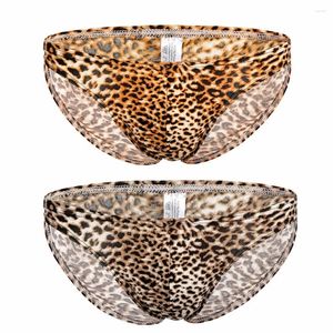 Calzoncillos 2 uds. Calzoncillos de leopardo para hombre, ropa interior elástica Sexy para hombre, suspensorio Gay, lencería Porno, pantalones cortos transpirables