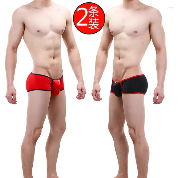 Calzoncillos 2 unids / lote Ropa interior de ángulo plano pequeño de cintura baja para hombres Uz Sexy U Bolsa convexa 2 paquetes Transpirable Algodón puro Diversión Boxer Shorts