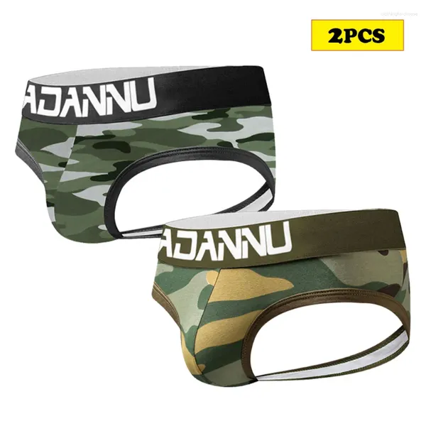 Sous-vêtements 2pcs hommes camouflage sous-vêtements sexy g-string jockstraps gay tanga tongs jock sangle slips ad142