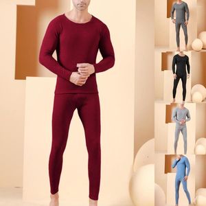 Onderbroek 2 stks mannen casual bemanning nek ultrazacht fleece gevoerde thermische tops broek ondergoed ondergoed magere lange johns pyjama set