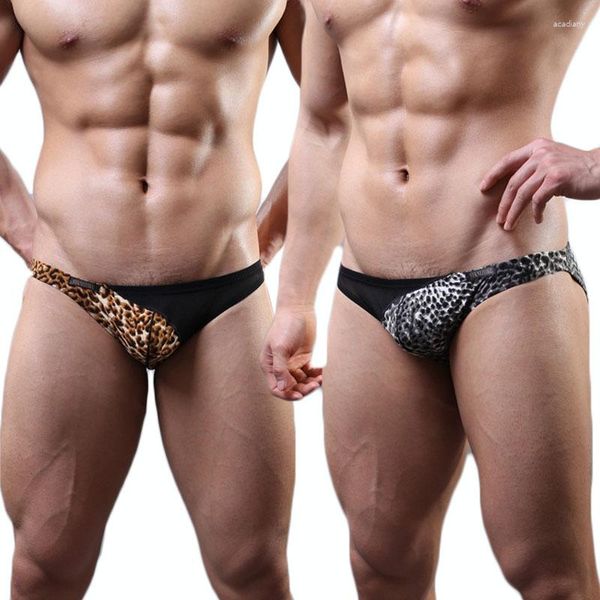 Slip 2 pièces hommes sous-vêtements léopard slips confortable respirant maille Gay Cuecas Slip Homme Sexy Jockstrap