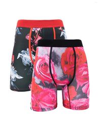 Onderbroek 2 stks roze print mannen ondergoed boksers shorts soft fashion man underpant mannelijk slipje s-xxl plus size zwart en rood afdrukken