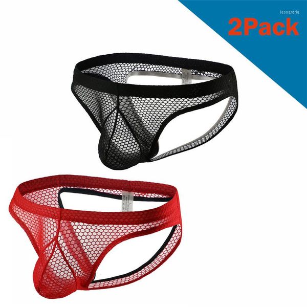 Sous-vêtements 2pcs / set sexy hommes sous-vêtements maille slips bikini respirant taille basse dos nu mâle gay homme culotte résille maillots de bain