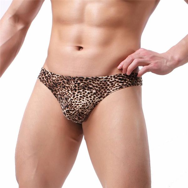 Slip 2 pièces Sexy imprimé léopard hommes tongs G cordes Bikini slips hommes sous-vêtements poche bombée culotte Gay Jockstrap