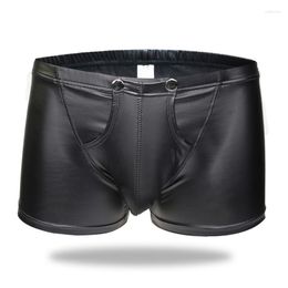 Sous-pants 2xl Shorts boxer gay éroticos pu cuir ouvert bouton d'entrejambe Men de sous-vêtements Slip Homme Heren Boxershorts Bielizna