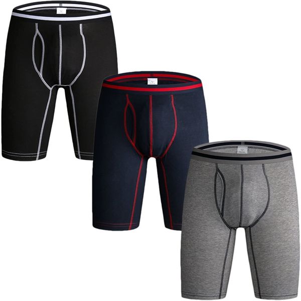 Caleçon 3 Pack Long Leg Hommes Boxer Shorts Briefs Coton Multipack Open Fly Pouch Sport Sous-Vêtements Culottes Hommes 230420